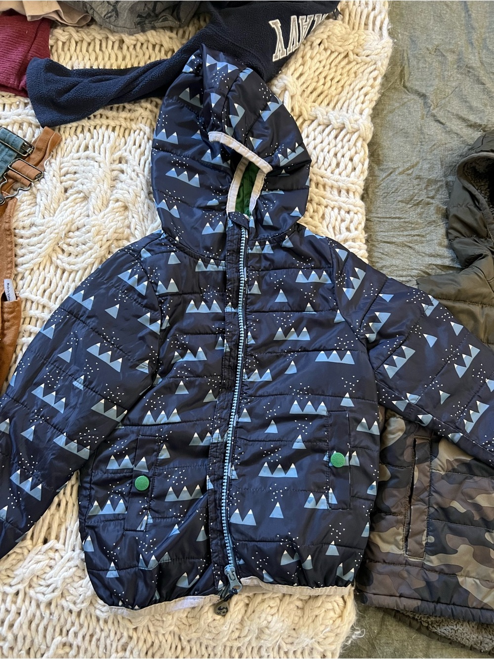 Kids Navy Blue Puffer Jacket with Hood - Brand Unknown
